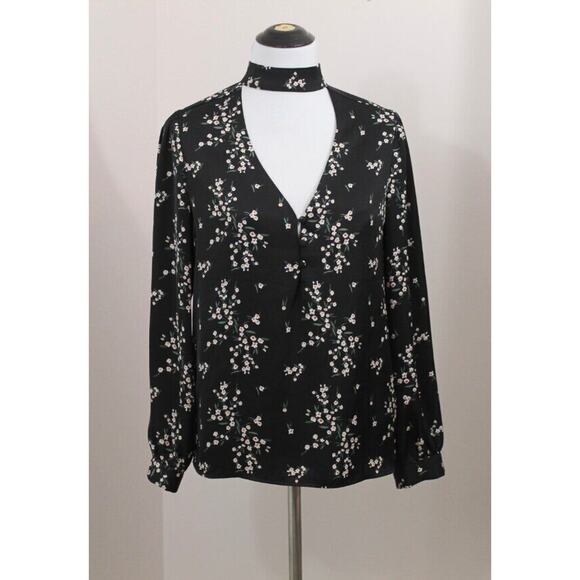 L'ACADEMIE Sz S Small Black Floral Harper Choker Blouse Top - Picture 8 of 9